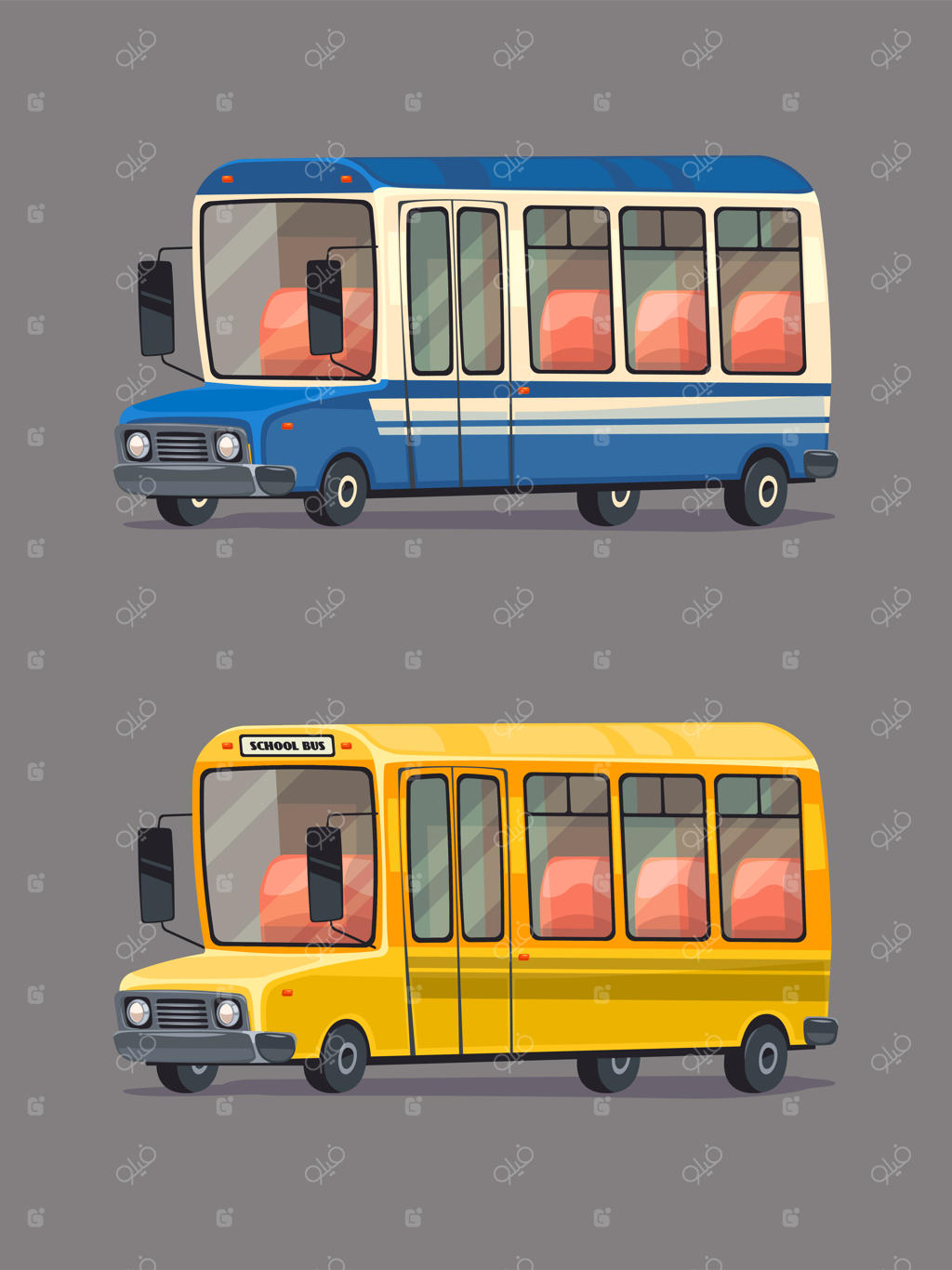 مجموعه اتوبوس مدرسه زرد، اتوبوس عمومی و ماشین‌های کلاسیک به سبک کارتونی