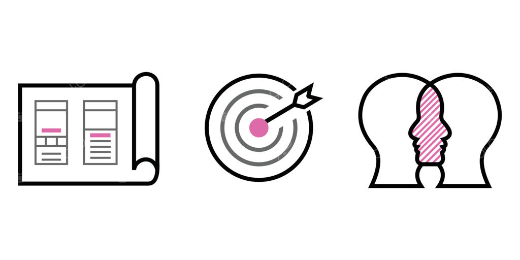 مجموعه‌ای از وکتورهای تصویری: هدف‌گیری با تیر، چهره‌های متقاطع، آیکون‌های مجله دانا.