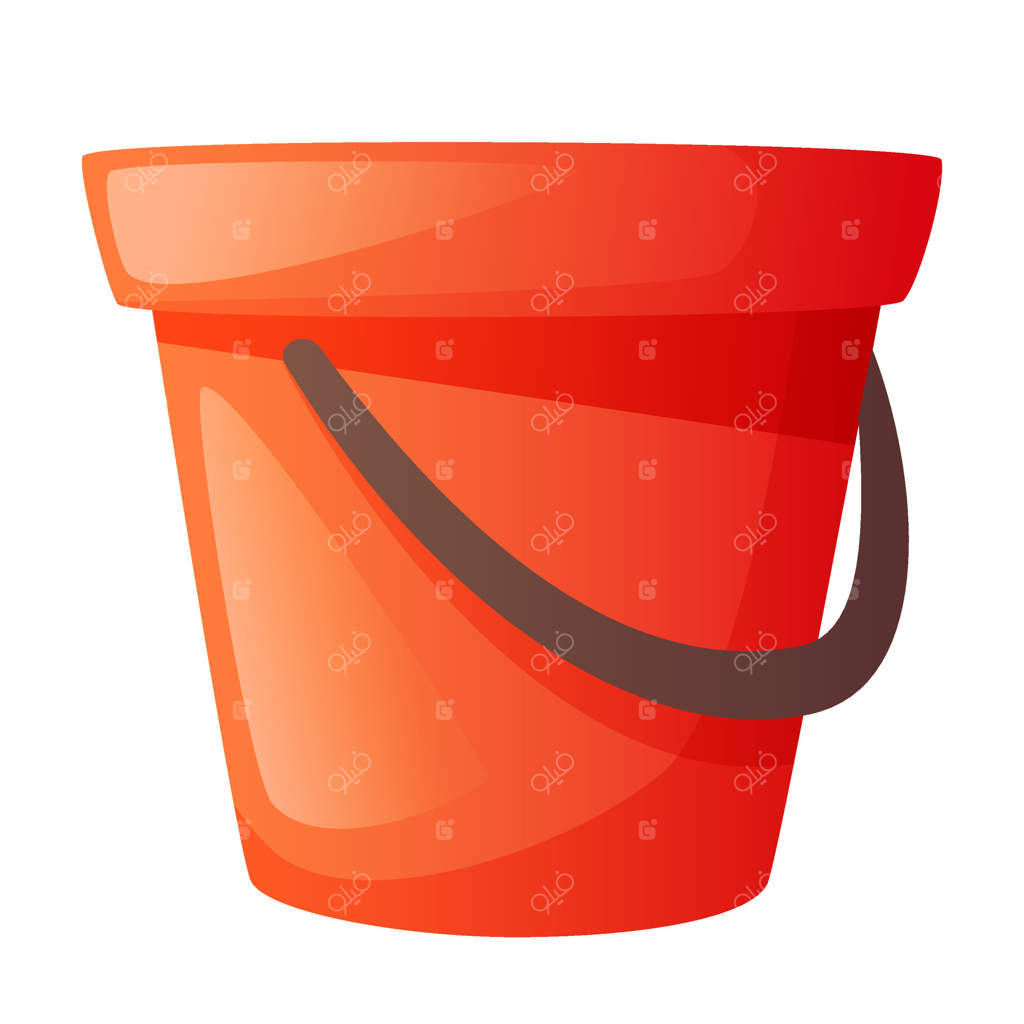 تصویر یک سطل قرمز: سطل برای شستن زمین، وسایل بازی ساحلی، وان برای باغ و کشاورزی. نظافت بهاری، تمیزکاری و پاکیزگی در خانه.