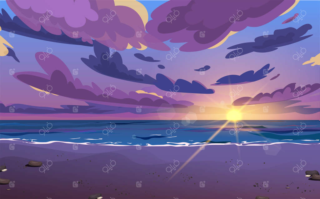 غروب یا طلوع، سپیده‌دم دریا با ابرهایی در آسمان.