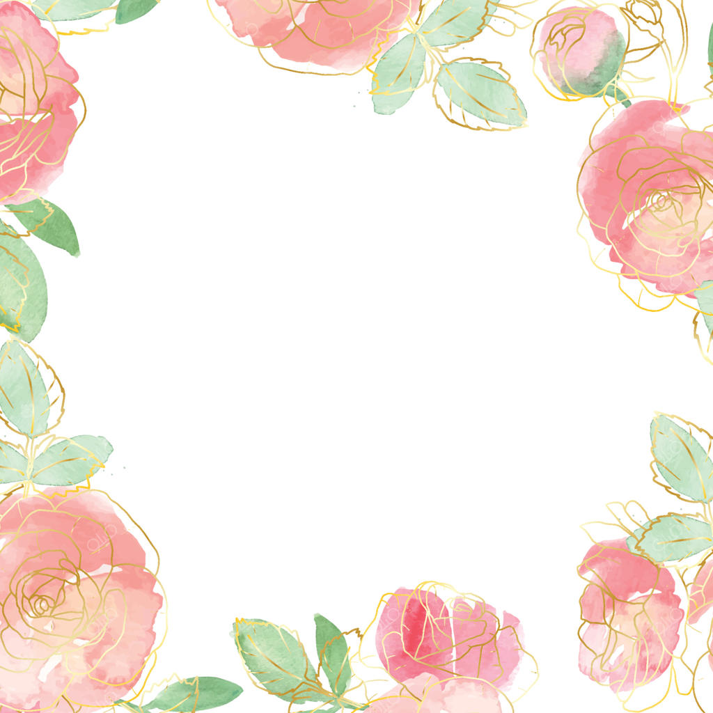 پس‌زمینه بنر با دسته‌گل رز آبرنگی و قاب مربعی با خطوط طلایی