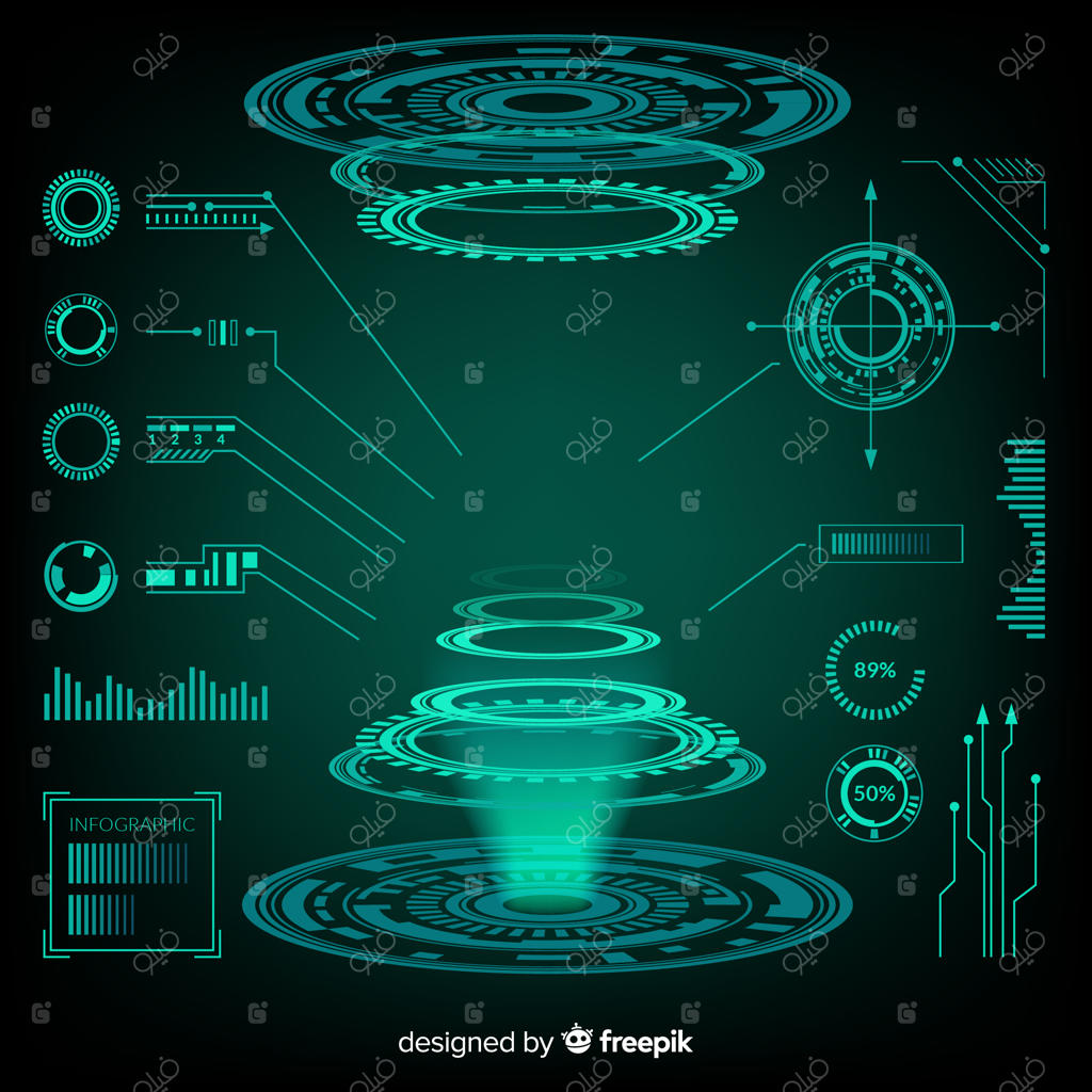 مجموعه المان‌های اینفوگرافیک هولوگرامی آینده‌نگرانه