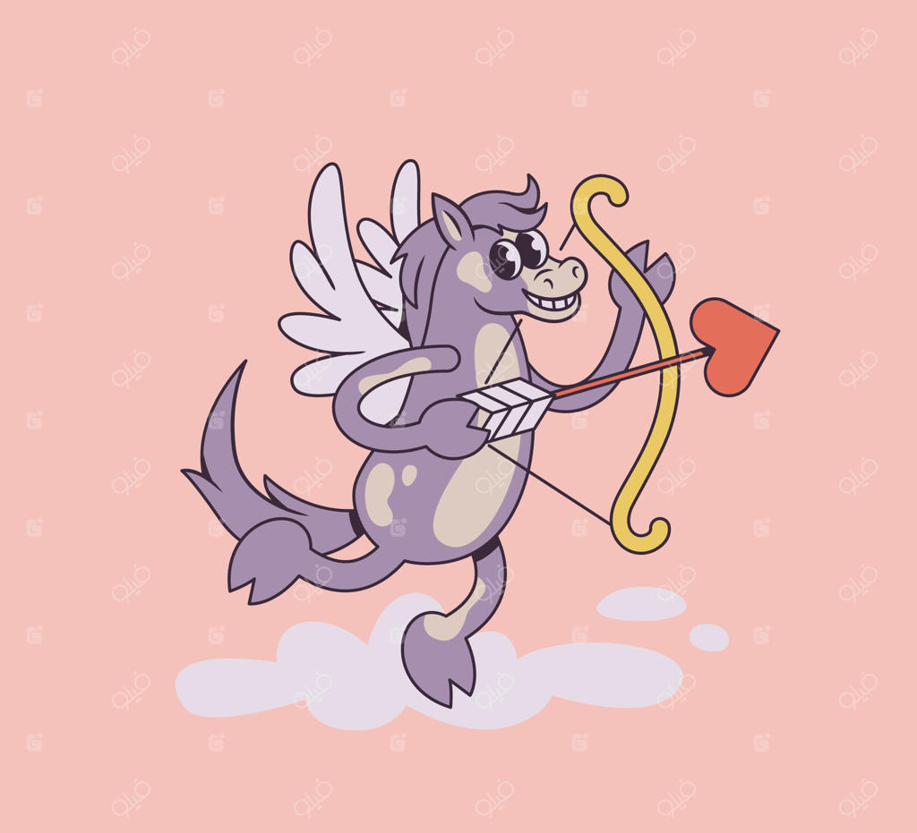 اسب کارتونی پرنده به شکل کوپید با کمان و تیرانداز