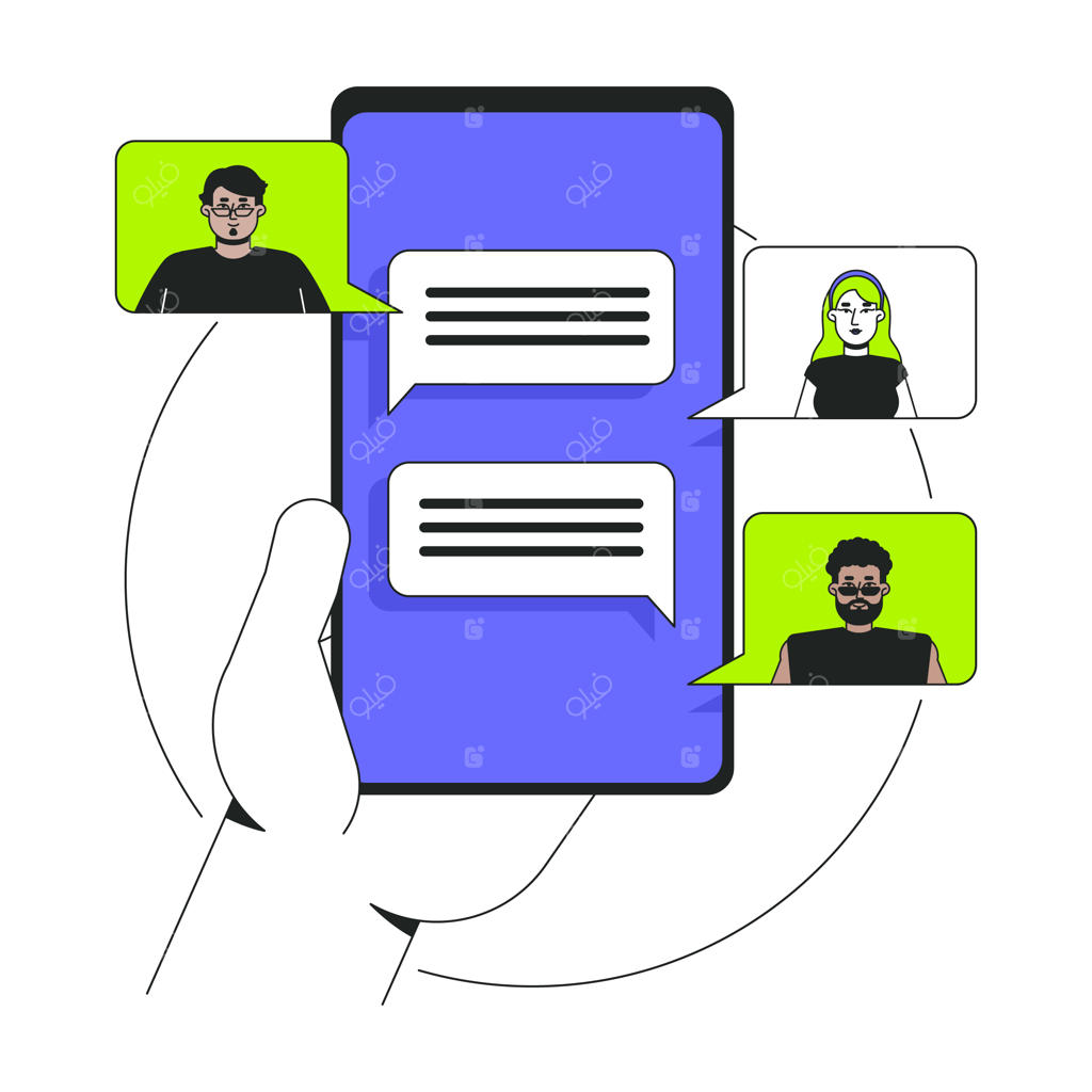 تصویرسازی رابط کاربری ورود به گروه چت دو بعدی