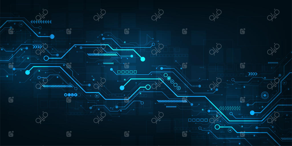 طراحی مدار دیجیتال با پس‌زمینه آبی تیره