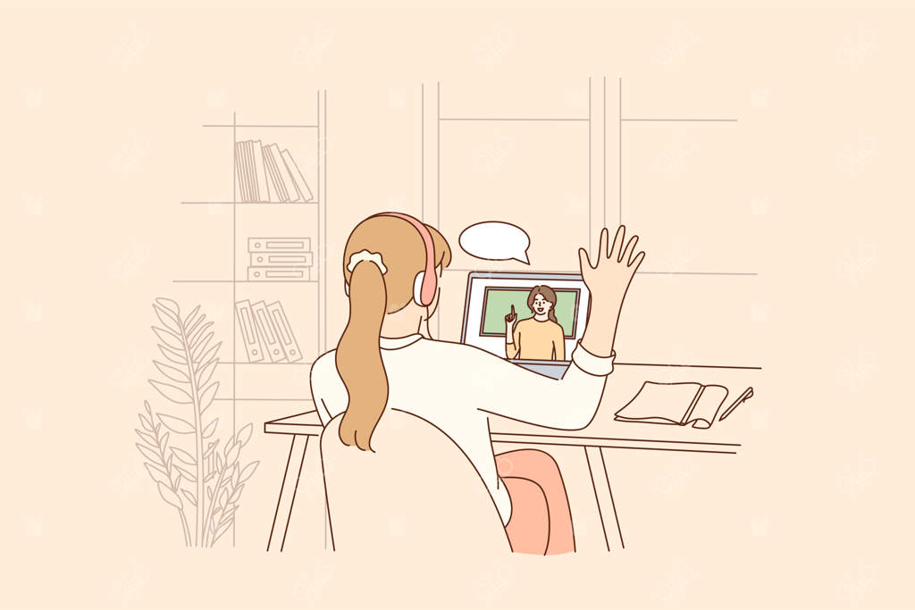 دختری در حال تحصیل آنلاین با کامپیوتر