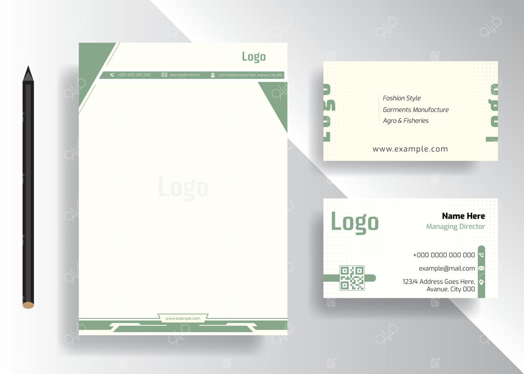 طراحی دفتر شرکت و کارت ویزیت، استفاده سازمانی از قالب مینیمالیستی. مجموعه ماکاپ هویت برند اداری با طراحی مفهومی گرافیک انتزاعی. اقلام لوازم‌التحریر اداری.