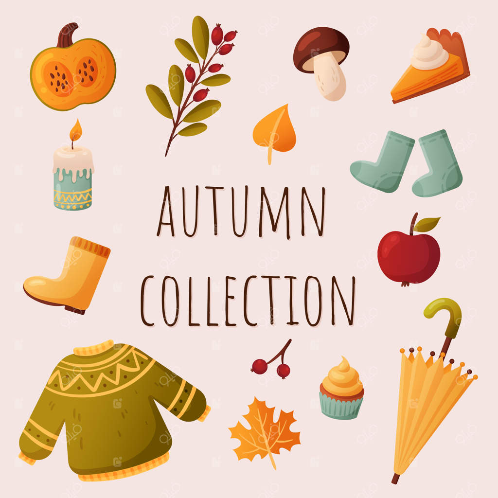 مجموعه وکتور از اشیای پاییزی برای فصلی گرم و دلپذیر