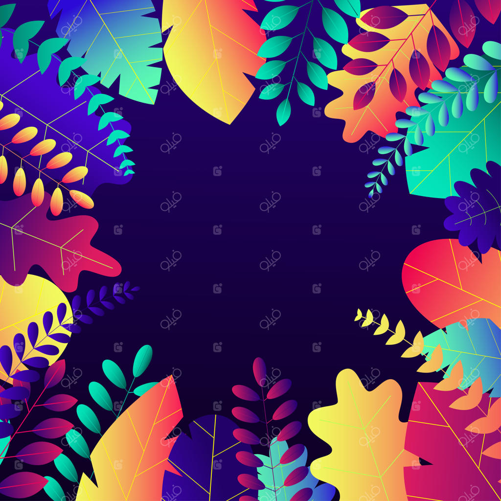 پس‌زمینه‌ی گیاهان و برگ‌های نئونی مدرن با طراحی تخت