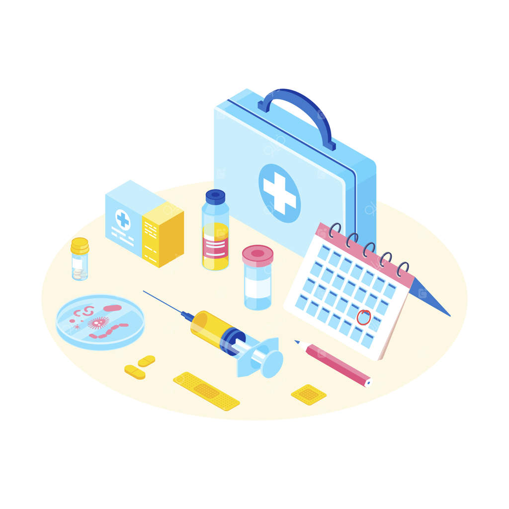 تصویر وکتوری تجهیزات پزشکی به صورت ایزومتریک و رنگی.