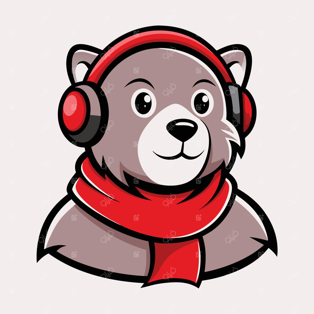 ایلوستراسیون مدرن یک عقاب با طراحی هدست و شال قرمز - مناسب برای لوگوها، برندینگ، ورزش‌های الکترونیکی، محصولاتی و پروژه‌های خلاقانه