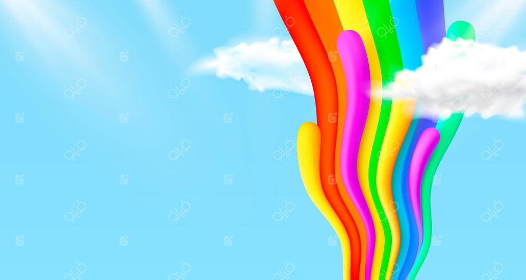 بنر هنر موج رنگین کمان در آسمان وکتور
