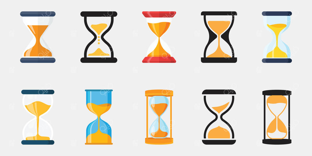 آیکون‌های ساعت شنی به سبک تخت: تصویرسازی ساعت شنی در پس‌زمینه جداگانه. مفهوم تجاری علامت ساعت شنی.