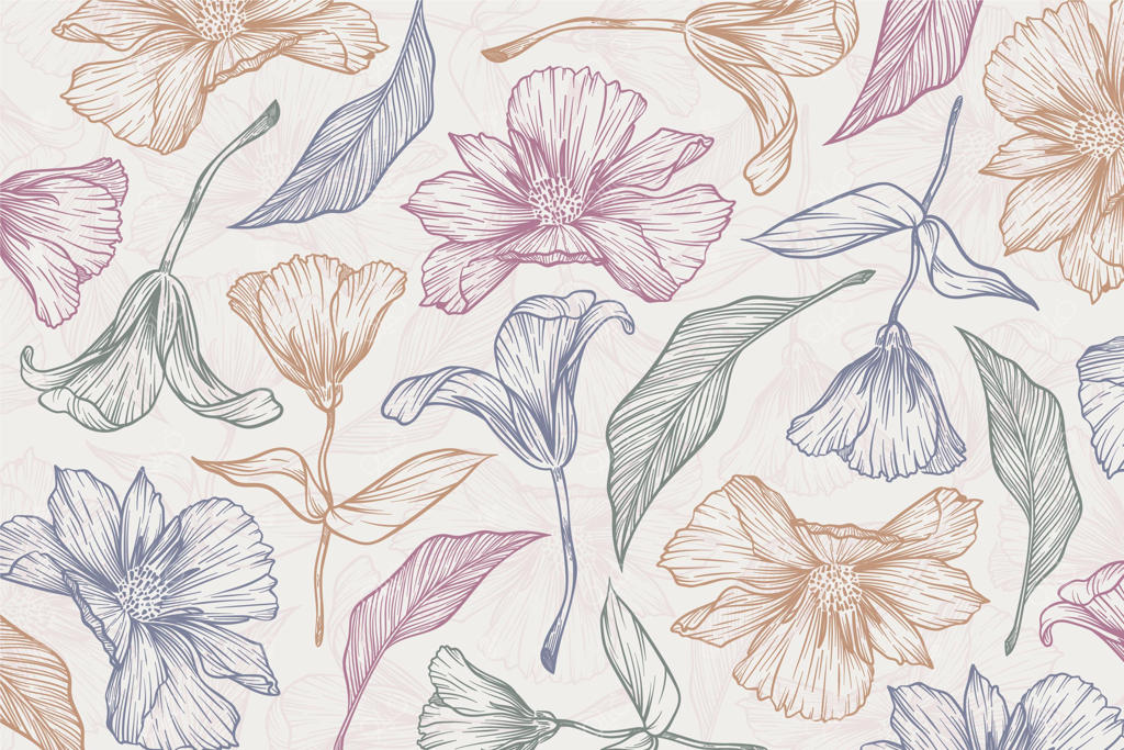 حکاکی پس‌زمینه گل‌های طراحی‌شده دستی