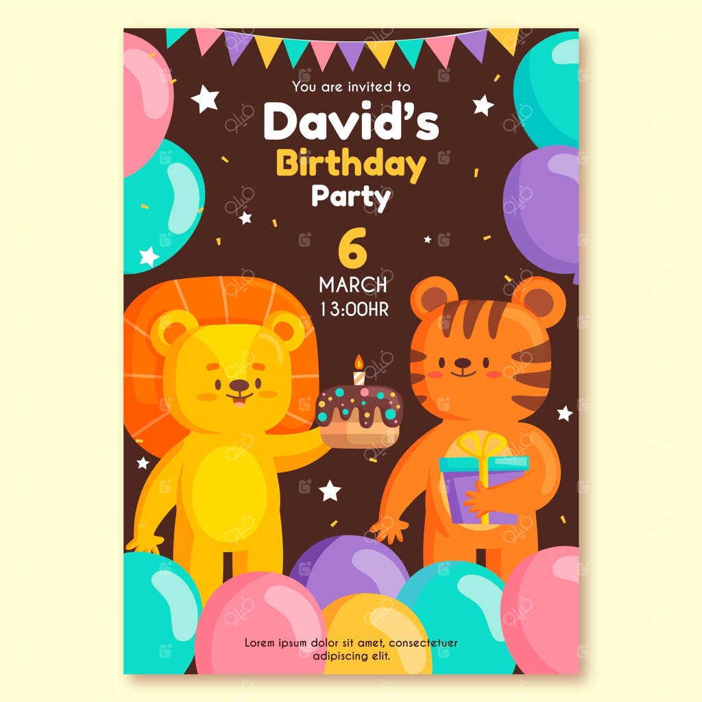 دعوت‌نامه جشن تولد کودکان با حیوانات