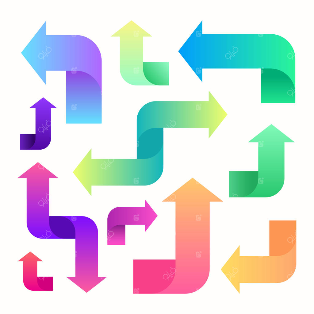 مجموعه پیکان های پیچیده با گرادیانت رنگارنگ