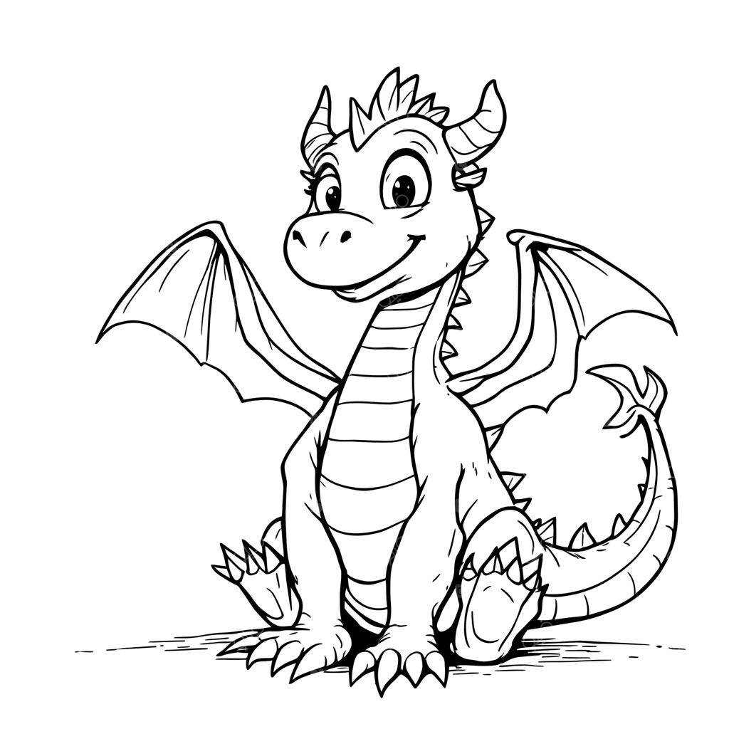 اژدهای کوچولوی بانمک با بال‌های باز برای صفحه رنگ‌آمیزی کتاب