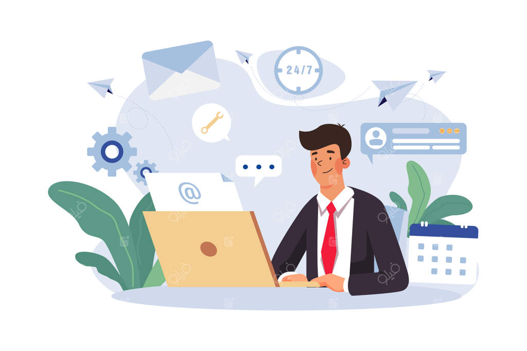 مفهوم پشتیبانی خدمات مشتری از طریق ایمیل - تصویرسازی روی پس‌زمینه سفید