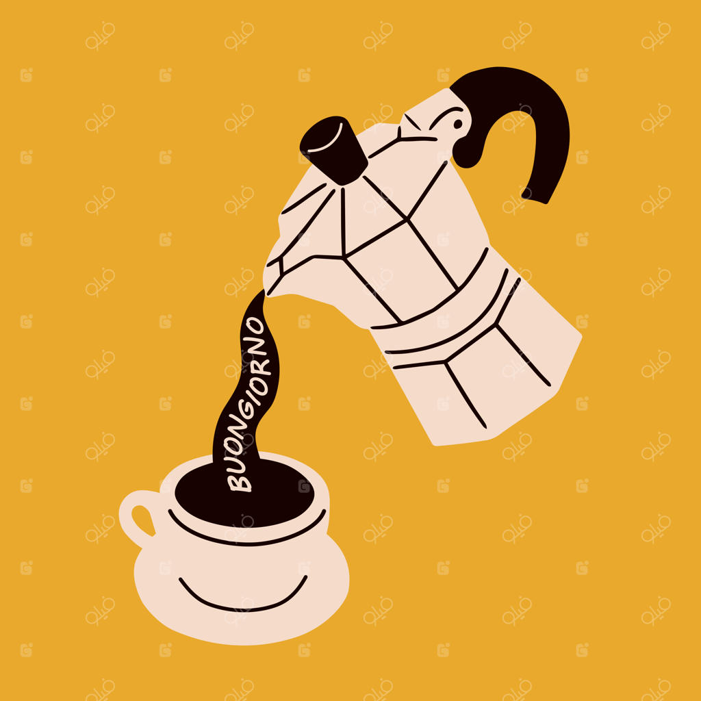 تصویرسازی موکاپات در حال ریختن قهوه در فنجان