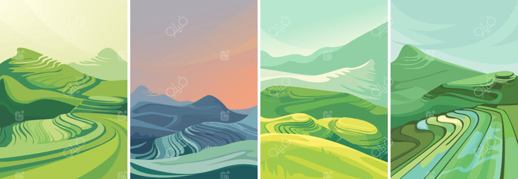 مجموعه شالیزارهای پلکانی با فرمت عمودی