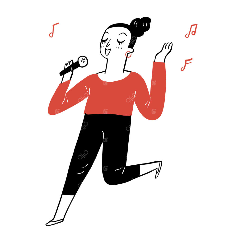 دختر زیبا میکروفون به دست در حال آواز خواندن