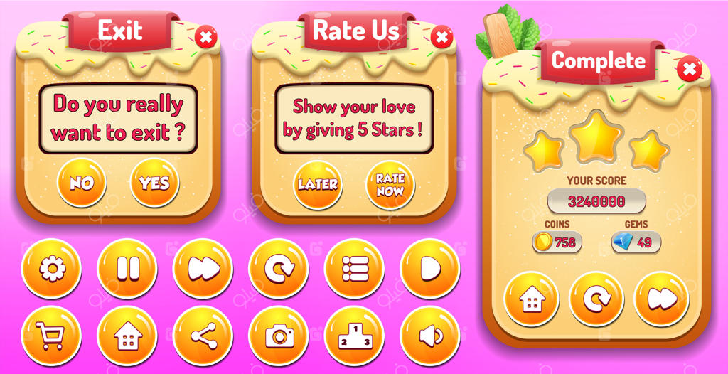 مرحله تمام شد، امتیاز دهید و منوی خروج ظاهر می‌شود با گزینه‌های ستاره‌ای و دکمه‌ها برای امتیازدهی