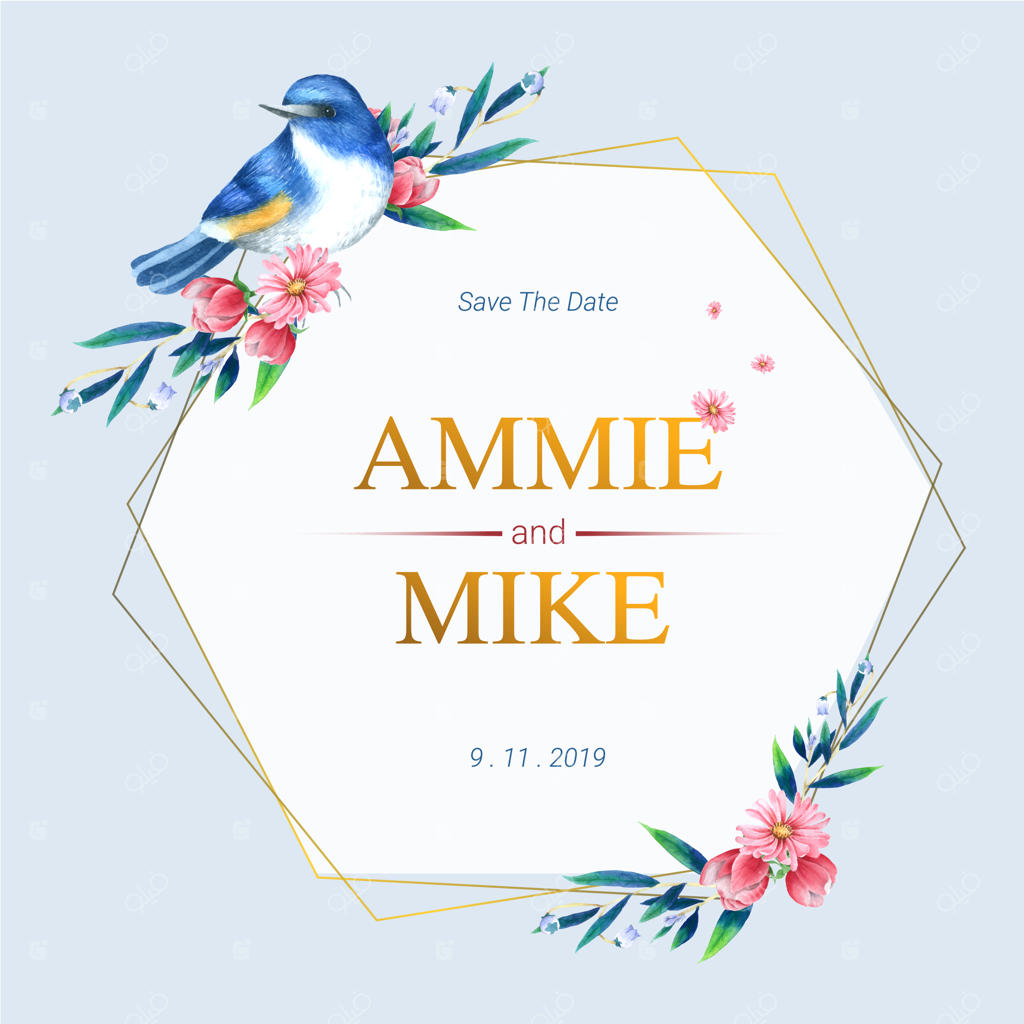 قالب کارت عروسی با طراحی آبرنگی