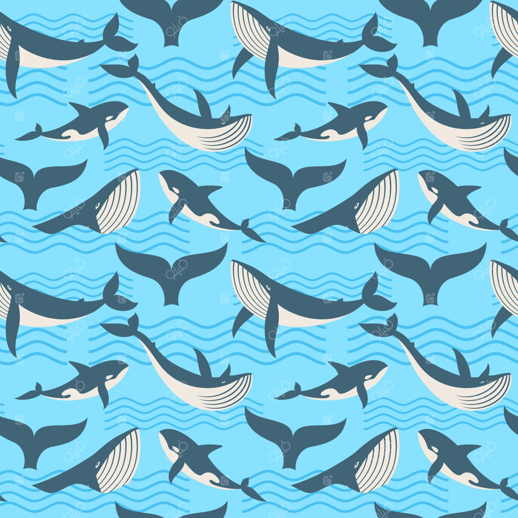 پترن وکتور بدون درز نهنگ در امواج اقیانوس