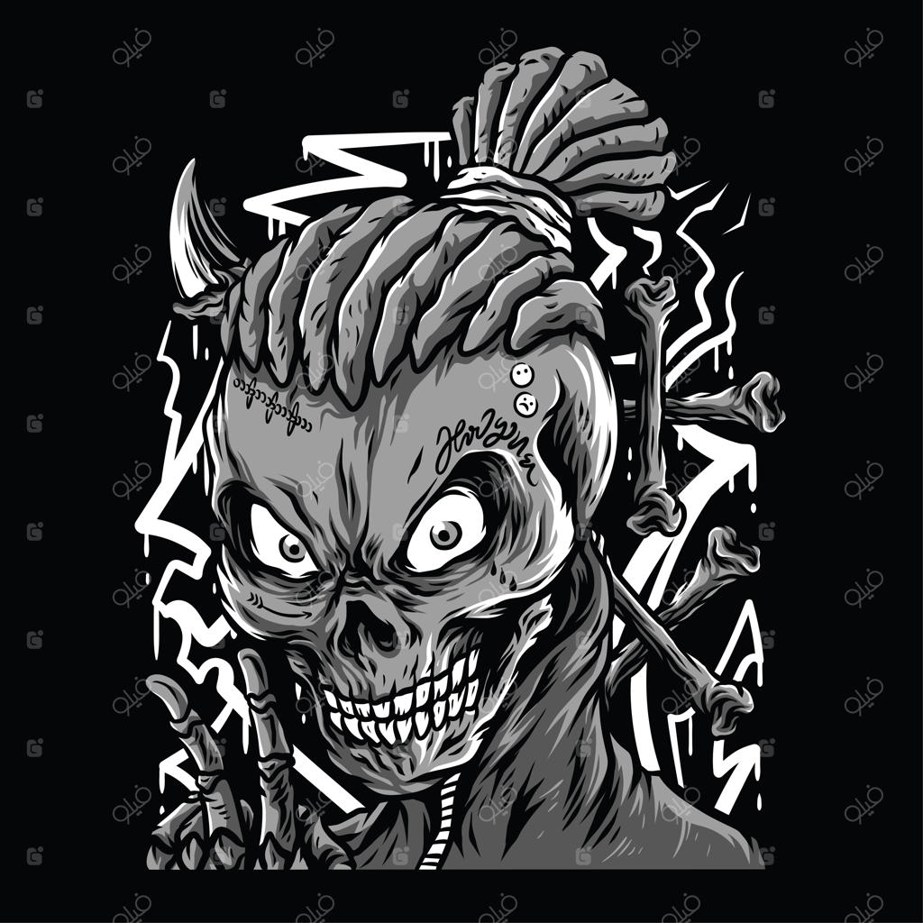 تصویر سیاه و سفید جمجمه زمزمه‌کننده