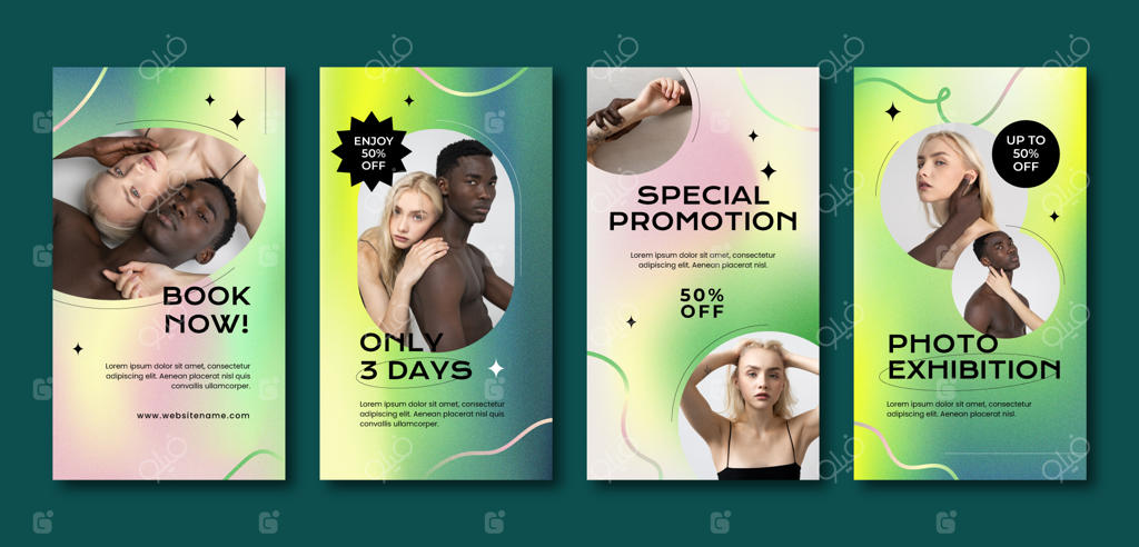 مجموعه استوری‌ اینستاگرام با گرادیان صاف و دانه‌دار