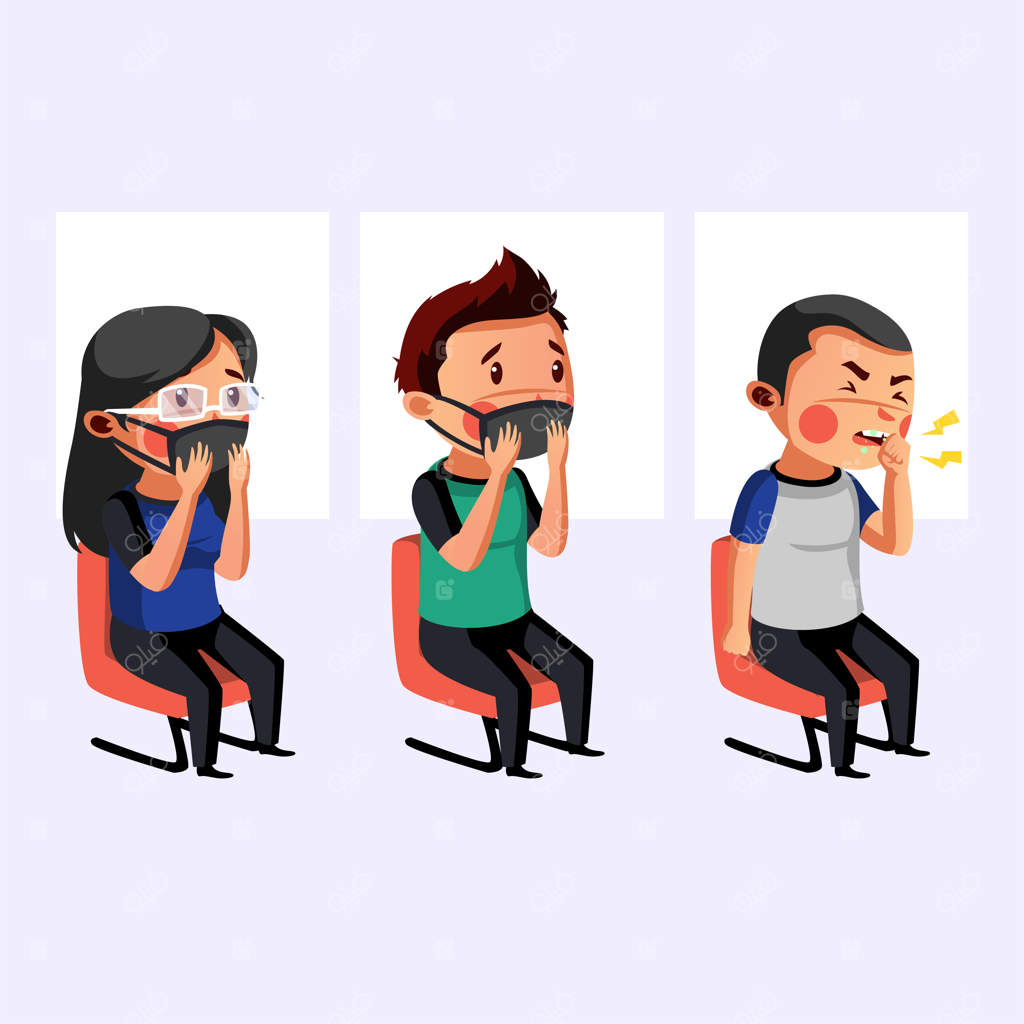 مردی بدون ماسک سرفه می‌کند و افراد اطرافش با ماسک نگران می‌شوند