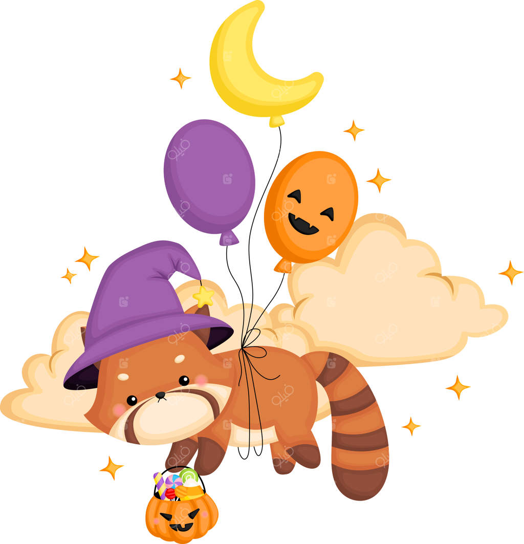 تصویری از یک پاندای قرمز که با بادکنک‌ها به هوا رفته است