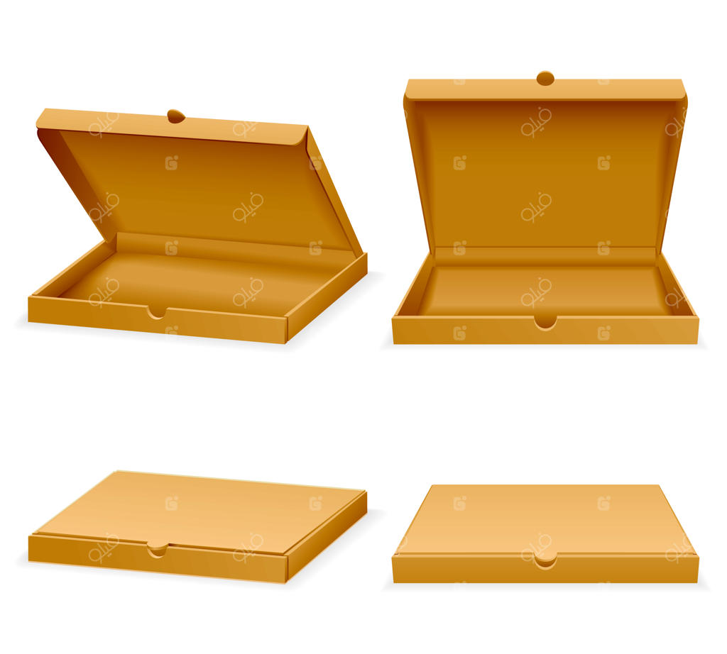 جعبه مقوایی پیتزا: بسته بندی واقعی خالی با قابلیت باز و بسته شدن برای حمل و نقل فست فود