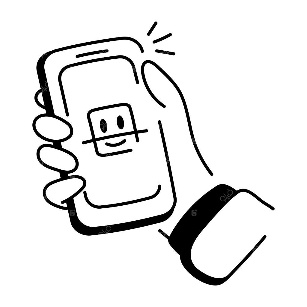 دستی که گوشی موبایلی با تصویر چهره را نگه داشته است