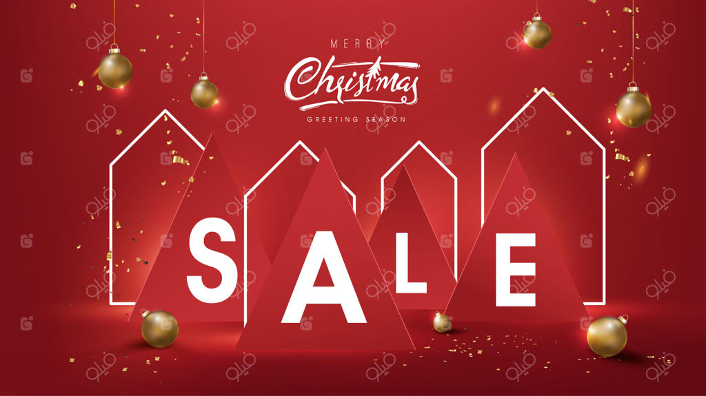 ترکیب بنر فروش ویژه کریسمس با سبک برش کاغذی و تابلو نئونی خانه