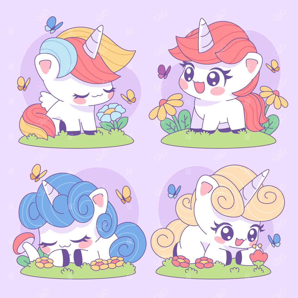 مجموعه استیکر یونیکورن دست‌ساز و بامزه