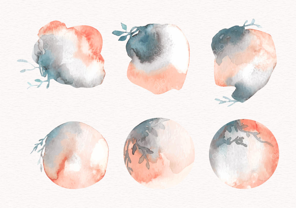 مجموعه طرح‌های گل آبرنگی در اشکال دایره‌ای