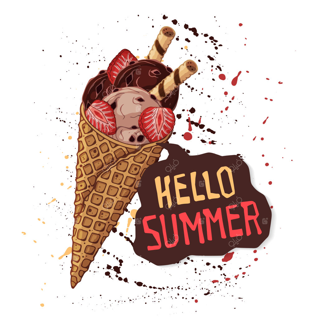 بستنی شکلاتی در قیف وافل با تزیین توت‌فرنگی