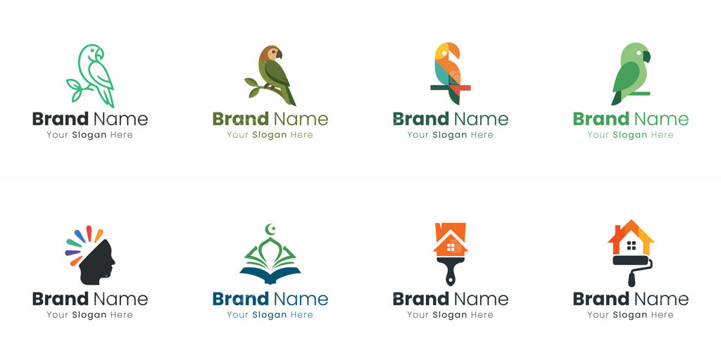 مفاهیم متنوع لوگو با تصاویر حیوانات و طرح‌های انتزاعی برای توسعه هویت برند