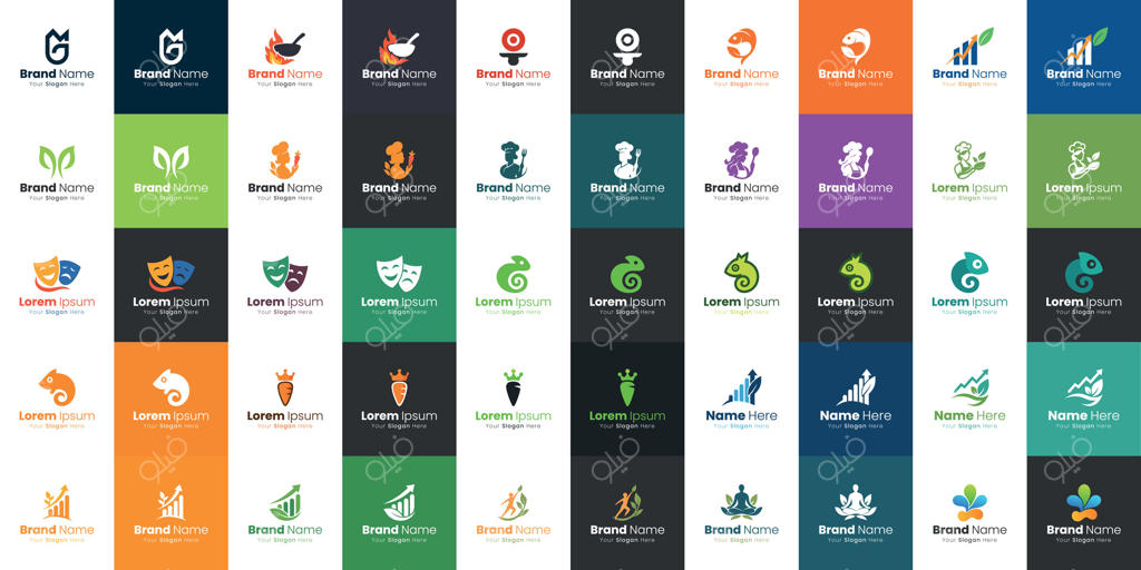 مجموعه‌ای از طراحی‌های لوگو انتزاعی، هندسی و نمادین برای توسعه هویت برند