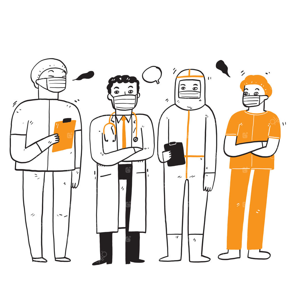 پزشکان زن و مرد با ماسک در برابر ویروس