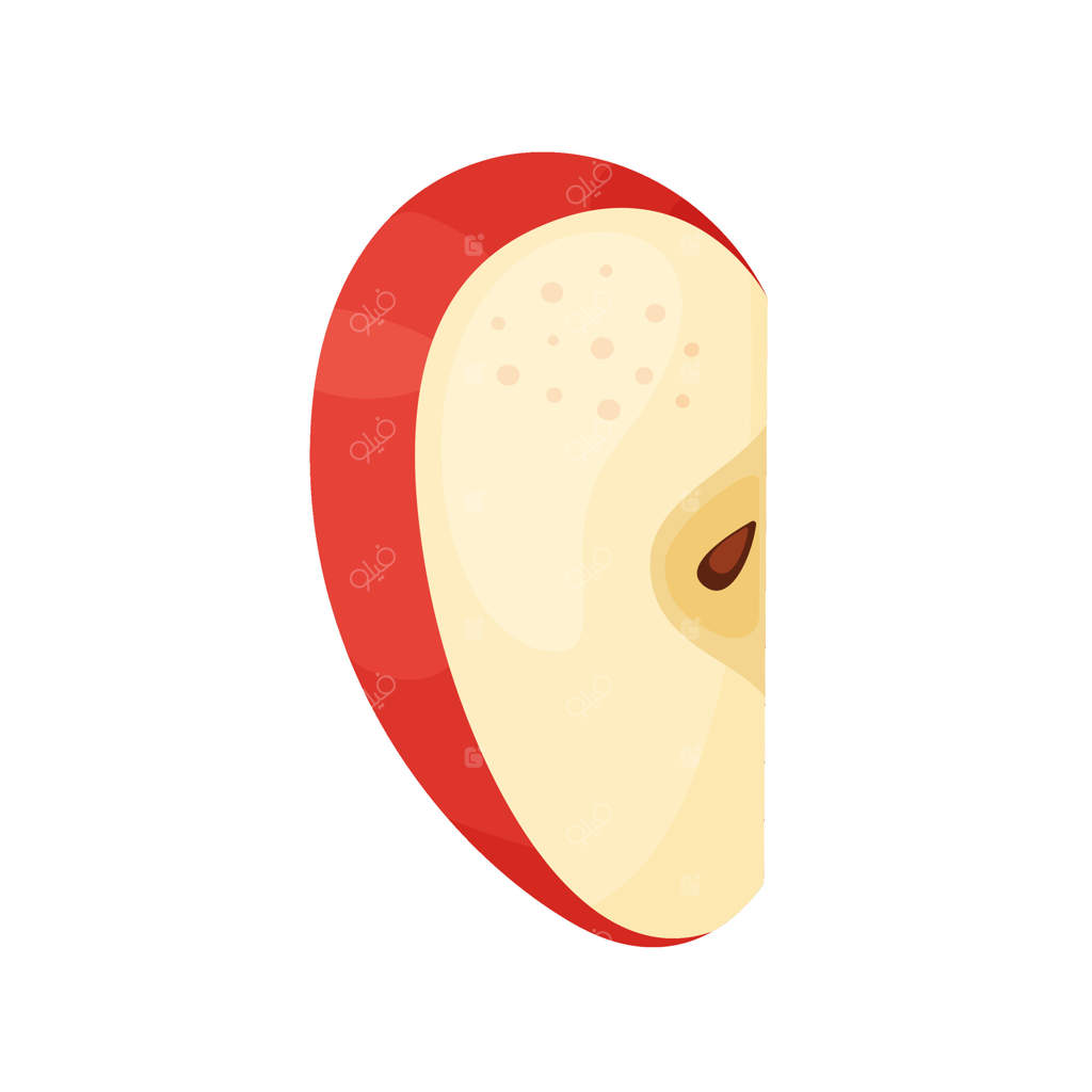 برش سیب قرمز رسیده، میوه تازه باغ. کلیپ آرت غذایی طراحی دست. برش سیب قرمز تازه، سبک تخت بدون پس‌زمینه.