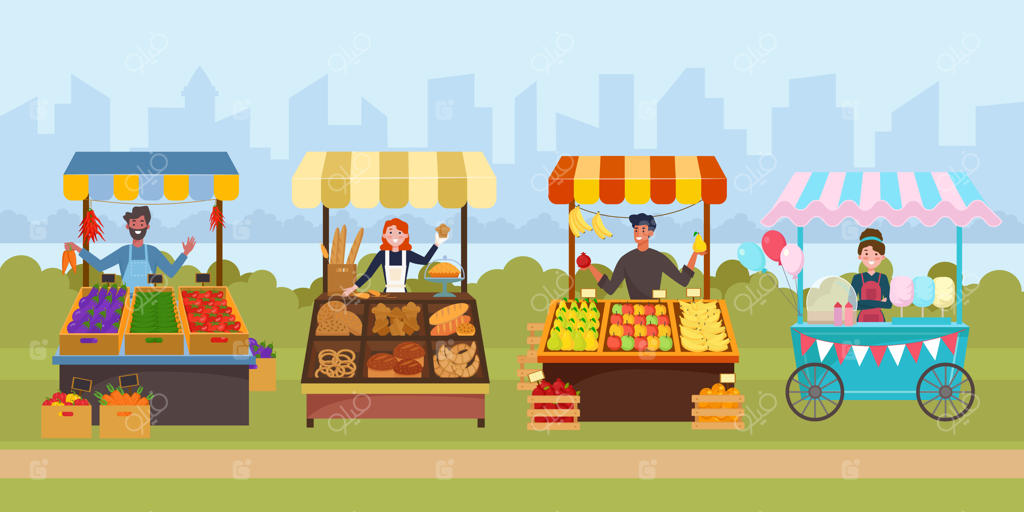 تصویرسازی تخت بازار غذای خیابانی محلی