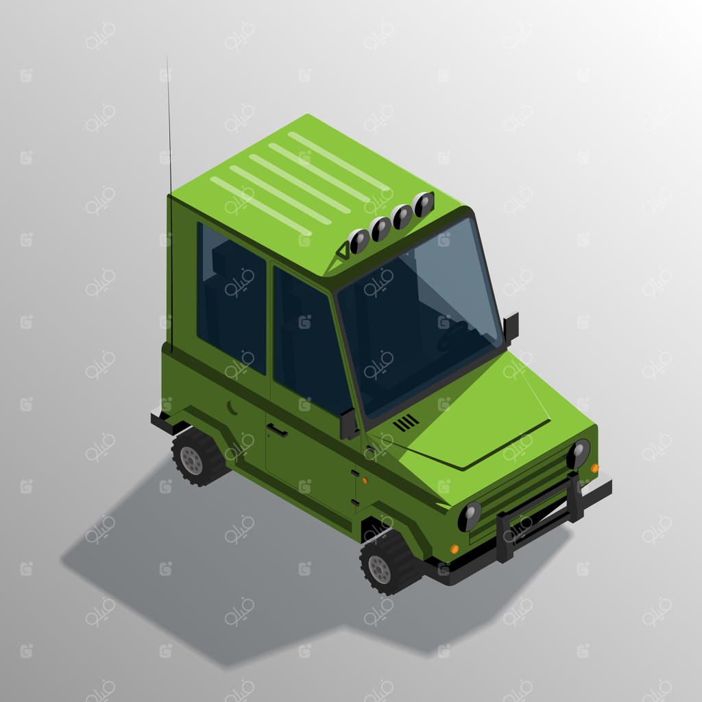 خودروی آفرود کارتونی به سبک ایزومتریک، شاسی بلند با سایه.