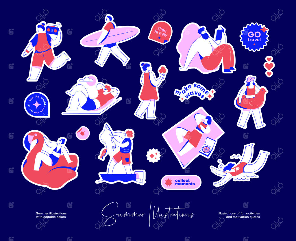 بسته استیکر با طرح‌های رنگارنگ از فعالیت‌های سرگرم‌کننده و جملات انگیزشی