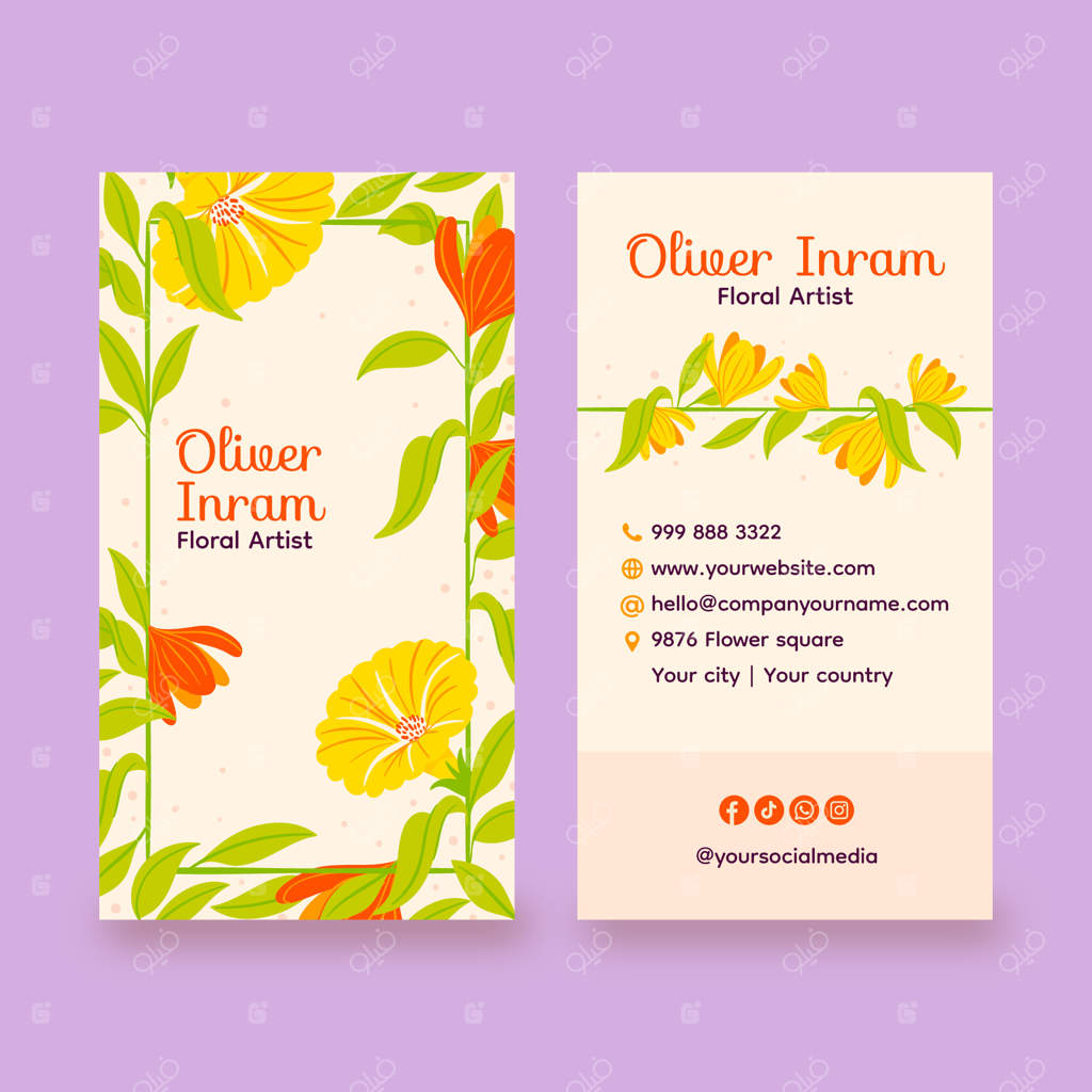 قالب کارت ویزیت گل‌فروشی با طراحی دستی