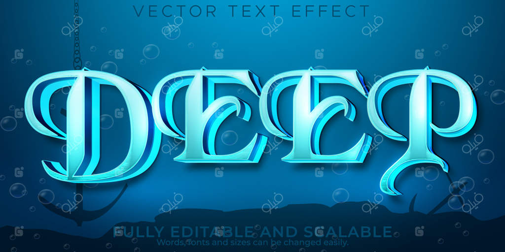 افکت متنی اقیانوس عمیق، استایل متن قابل ویرایش دریا و آب