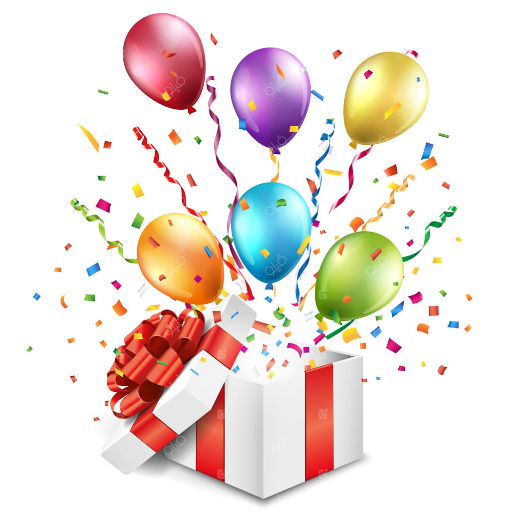 جعبه هدیه باز با بادکنک‌های رنگی