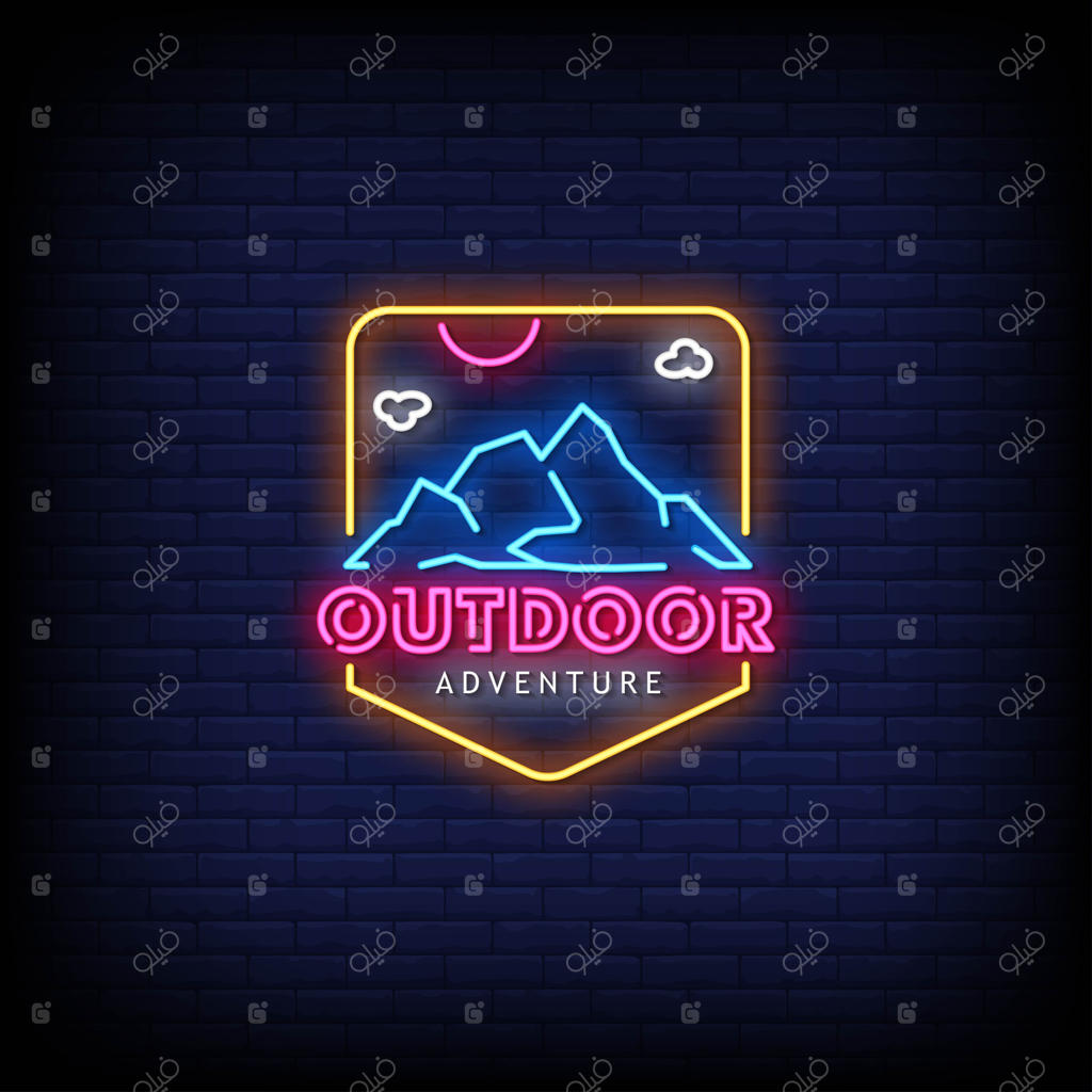 متن لوگوی ماجراجویی در فضای باز به سبک نئون