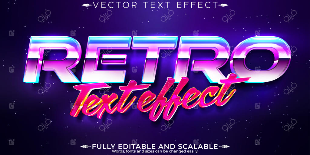 استایل متنی وینتیج دهه ۸۰ قابل ویرایش به سبک آینده‌نگر و فضای سایبری